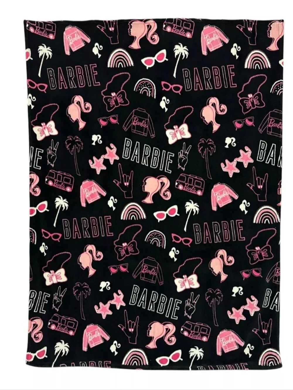 Barbie Black, White & Pink Palm Print Plush Throw